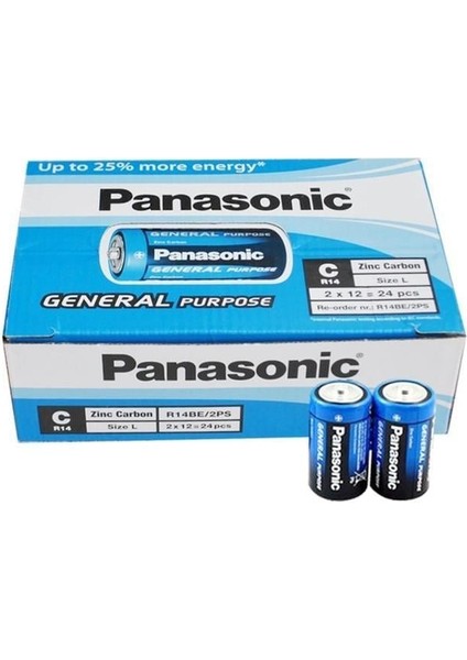 R14BE/2PS Manganez Orta C Boy Pil (24'lü Paket)