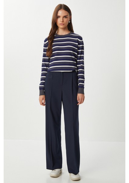 Geniş Pensli Poliviskon Palazzo Pantolon LGP0021 Lacivert