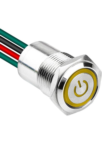 WD16D1-P2Z-EC 16MM Düz Anahtarlı Işıklı Power Kablolu Metal Buton - Sarı