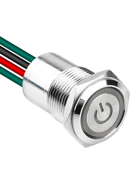 WD16D1-P2Z-EC 16MM Düz Anahtarlı Işıklı Power Kablolu Metal Buton - Beyaz