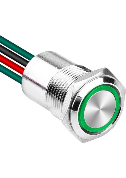 WD16D1-P2Z-E 16MM Düz Anahtarlı Işıklı Kablolu Metal Buton - Yeşil
