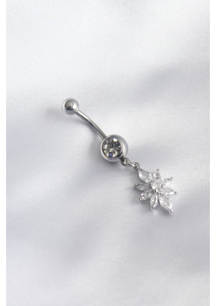 316L Cerrahi Çelik Zirkon Taşlı Kadın Göbek Piercing, Paslanmaz ve Sağlıklıdır.