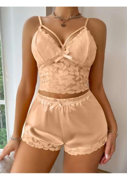 Arias Closet Sarı Dantelli Büstiyer Ince Askılı Saten Şortlu Takım fiyatları