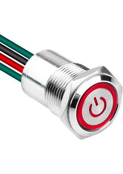 WD16D1-P2-EC 16MM Düz Yaylı Işıklı Power Kablolu Metal Buton - Kırmızı