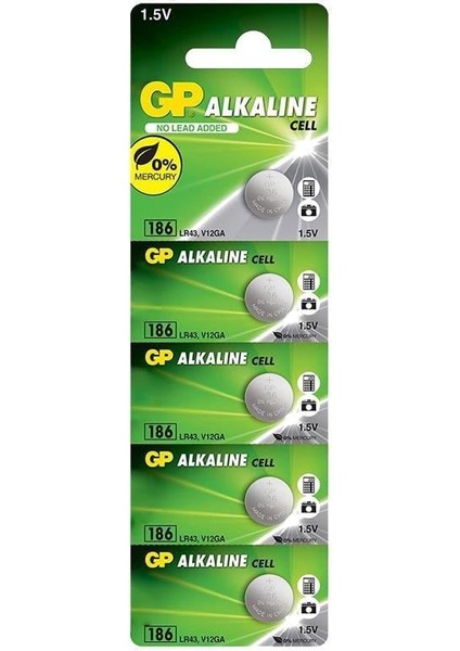186 LR43 AG-12R 1.5 Volt Alkalin Düğme Pil 5'li Paket