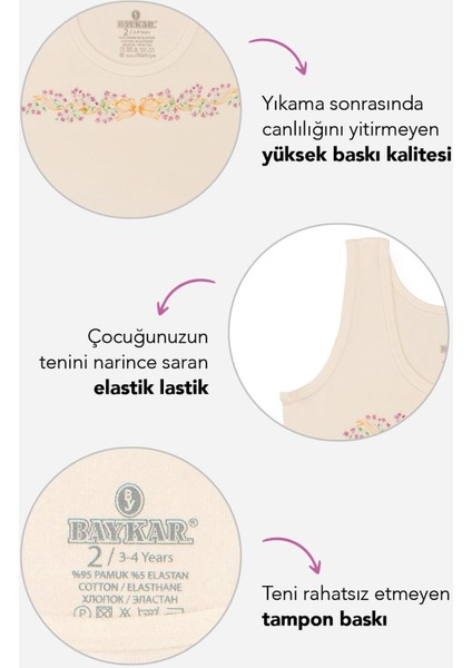 Kız Çocuk Pamuklu Kalın Askılı Renkli Baskılı Klasik Atlet 3'lü Paket 4868 Renkli indirimleri