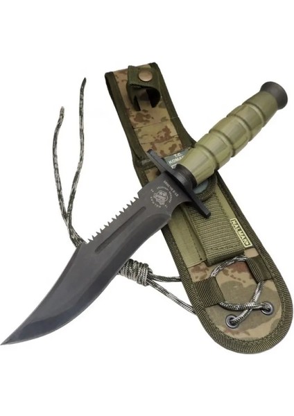0698 Haki Komando Bıçağı 30CM - Testere Detaylı, Oluklu, Kılıflı