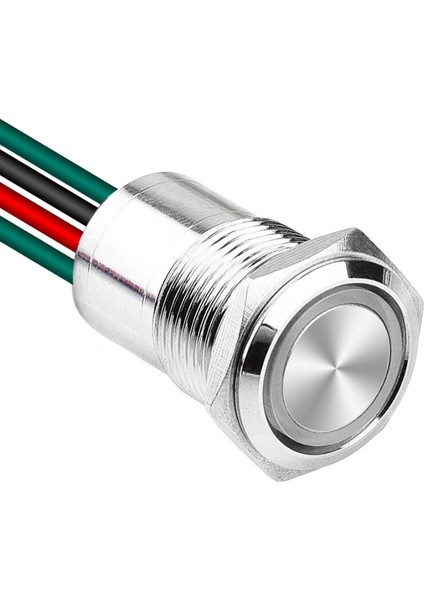 WD16D1-P2-E 16MM Düz Yaylı Işıklı Kablolu Metal Buton - Beyaz