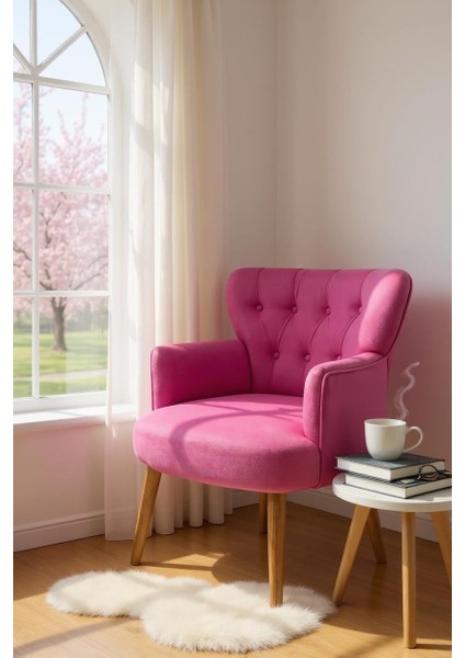 Roma Berjer Modern Tekli Koltuk -Babyface Kumaş - Ahşap Demonte Ayak - Fuşya Renk fiyatları