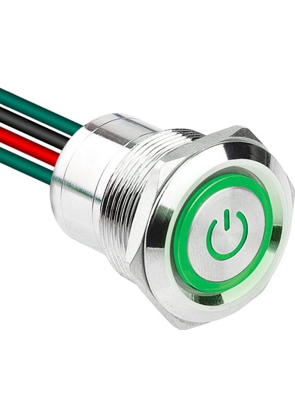 WD22D1-P2-EC 22MM Düz Yaylı Işıklı Power Kablolu Metal Buton - Yeşil