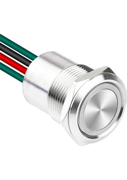 WD19D1-P2-E 19MM Düz Yaylı Işıklı Kablolu Metal Buton - Beyaz