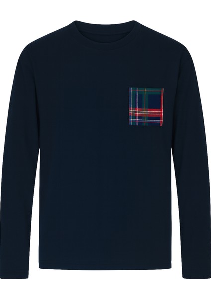 Erkek Pamuklu Göğüs Cepli Lacivert- Kırmızı Ekose Desenli Uzun Kollu Cep Detaylı Pijama Takımı fiyatları