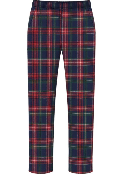 Erkek Pamuklu Göğüs Cepli Lacivert- Kırmızı Ekose Desenli Uzun Kollu Cep Detaylı Pijama Takımı modelleri