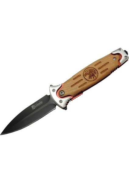 Fs 11032 Kahverengi Kurtarma / Kamp Çakısı 20CM - Kartal Işlemeli Ahşap Sap, Kemerlikli, Cam Kırma Aparatlı