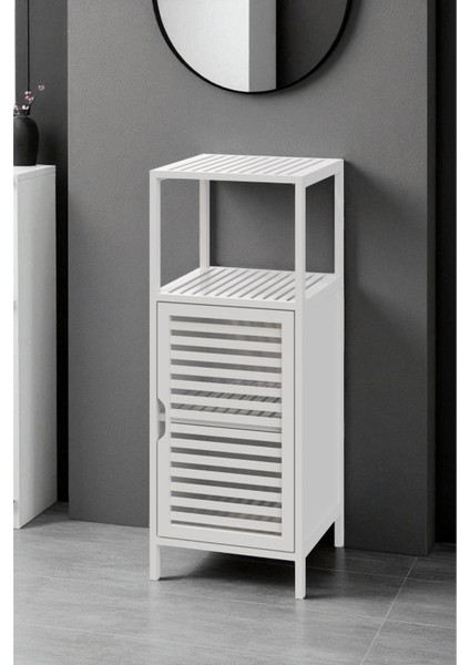 Bambu Beyaz Lake 1 Kapaklı 2 Raflı Banyo Düzenleyici Organizer Dik Dolap DB-0044