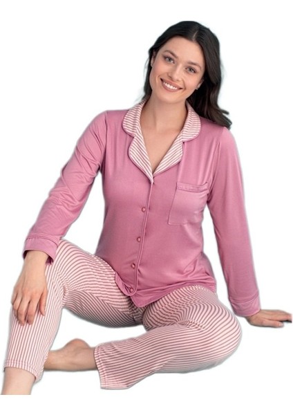 Bianca Stella Uzun Kollu Düğmeli Kadın Pijama Takımı S/2xl Ev Giyim Hediyelik