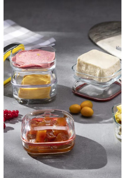 Plus Kapaklı Kahvaltılık - 4 Lü Çok Amaçlı Cam Saklama Kabı Silikon Contalı 200 Cc.