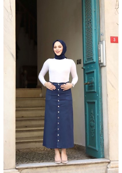 Boydan Düğmeli Gabardin Etek Lacivert fiyatları