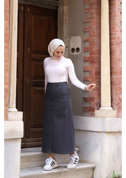 Boydan Düğmeli Gabardin Etek Antrasit fiyatları