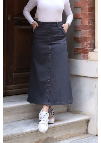 Boydan Düğmeli Gabardin Etek Antrasit fırsatları