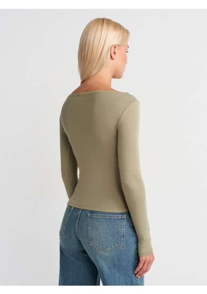 31332 Kayık Yaka Uzun Kollu Top-Çağla fiyatları