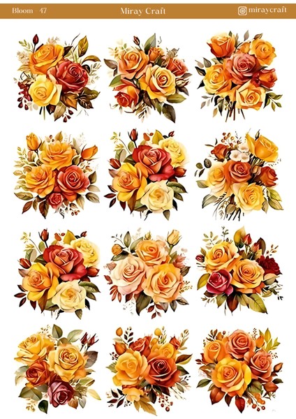 1 Adet Açan Çiçekler Temalı Sticker – 12X17 cm Scrapbook, Bullet Journal, Planlayıcı Için
