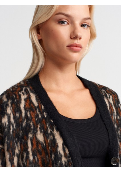 60984 Desenli Şardonlu Düğmeli Triko Hırka-Siyah modelleri