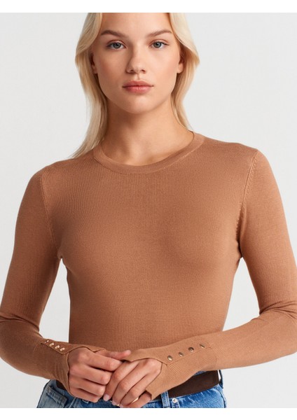 1267 Bisiklet Yaka Kol Ortası Droplu Kazak-Camel modelleri