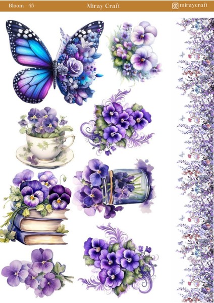 1 Adet Açan Çiçekler Temalı Sticker – 12X17 cm Scrapbook, Bullet Journal, Planlayıcı Için