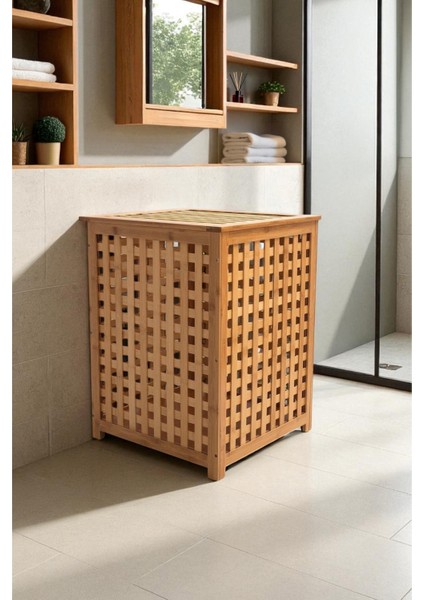 Bambu Çamaşır Sepeti 58X40 cm Kulplu Taşınabilir Bezli DB-0042 modelleri