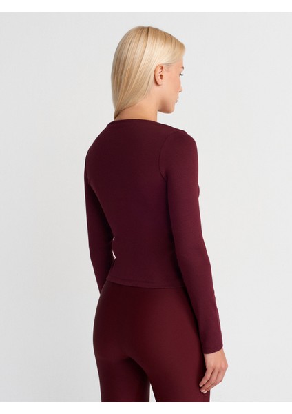 31993 Fermuar Detaylı Uzun Kollu Top-Bordo fiyatları