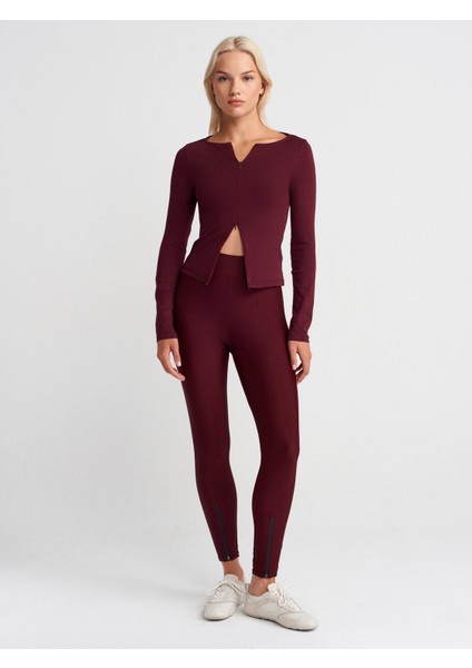 31993 Fermuar Detaylı Uzun Kollu Top-Bordo fırsatları