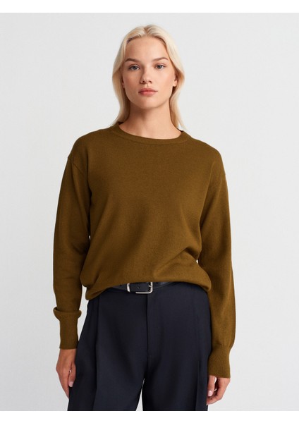 10633 Bisiklet Yaka Yünlü Basic Triko Kazak-Yağ Yeşil