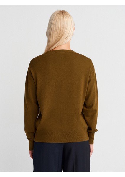 10633 Bisiklet Yaka Yünlü Basic Triko Kazak-Yağ Yeşil fiyatları