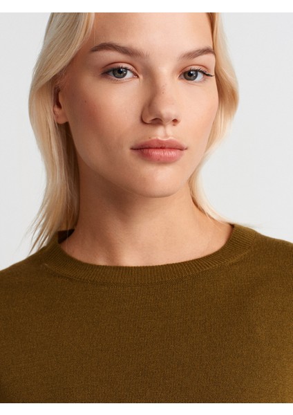 10633 Bisiklet Yaka Yünlü Basic Triko Kazak-Yağ Yeşil modelleri