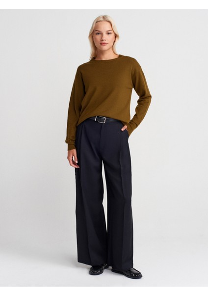 10633 Bisiklet Yaka Yünlü Basic Triko Kazak-Yağ Yeşil fırsatları