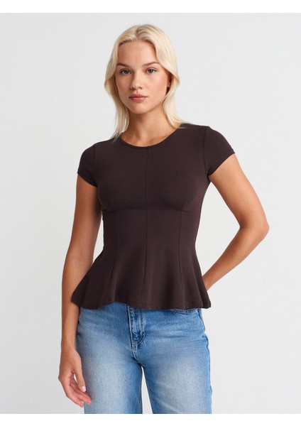 31992 Peplum T-Shirt-Koyu Kahve