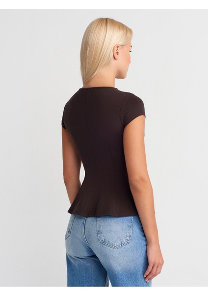 31992 Peplum T-Shirt-Koyu Kahve fiyatları