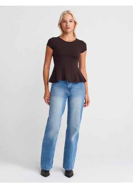 31992 Peplum T-Shirt-Koyu Kahve fırsatları