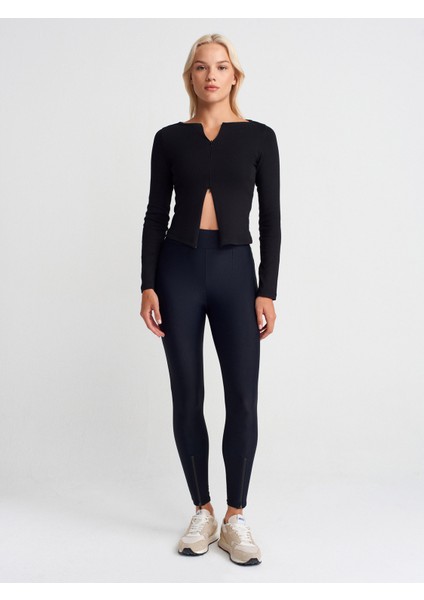 31993 Fermuar Detaylı Uzun Kollu Top-Siyah fırsatları