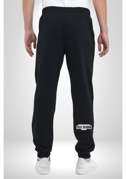 Bu Kadar Geç Yazınca Felç Oldun Sandım Yazılı 3 Iplik Erkek Baskılı Siyah Eşofman Altı fırsatları