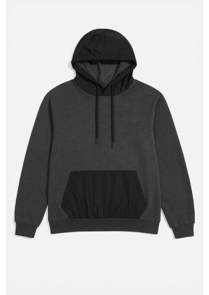 Kadın Oversize Kapüşonlu Cepli Antrasit Sweatshirt fiyatları