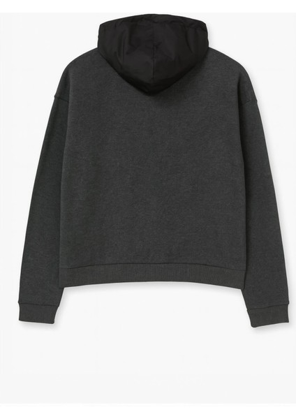 Kadın Oversize Kapüşonlu Cepli Antrasit Sweatshirt modelleri