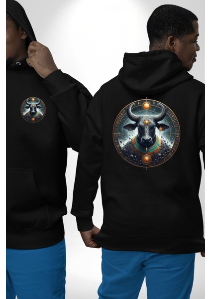 Hesat - Beslenme, Süt ve Doğurganlık Tanrıçası Siyah Kapüşonlu Sweatshirt Kadın Erkek Ön Minimal Sırt Baskılı