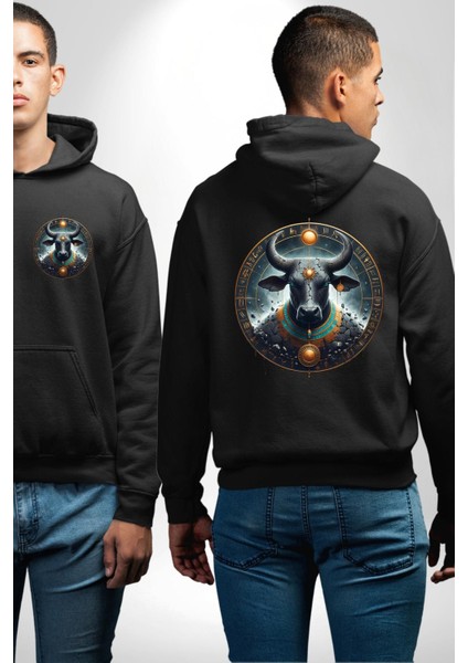 Hesat - Beslenme, Süt ve Doğurganlık Tanrıçası Siyah Kapüşonlu Sweatshirt Kadın Erkek Ön Minimal Sırt Baskılı fırsatları