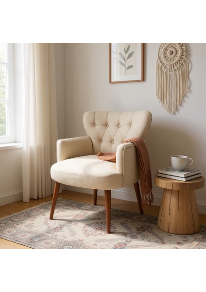 Roma Berjer Modern Tekli Koltuk -Babyface Kumaş - Ahşap Demonte Ayak - Krem Renk fiyatları