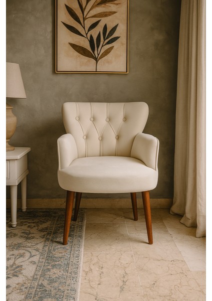 Roma Berjer Modern Tekli Koltuk -Babyface Kumaş - Ahşap Demonte Ayak - Krem Renk fırsatları