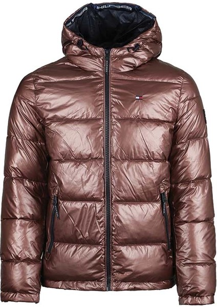 159AN823 - Brn Erkek Hoody Puffer Mont Kahverengi
