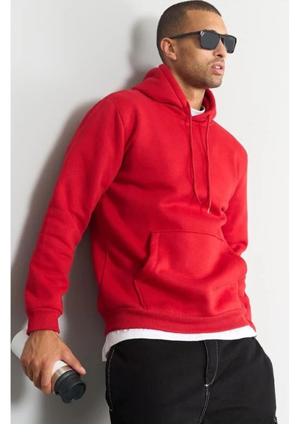 Çetinkaya Mentality 3035 3 Ip Kapşonlu Kırmızı Sweatshirt