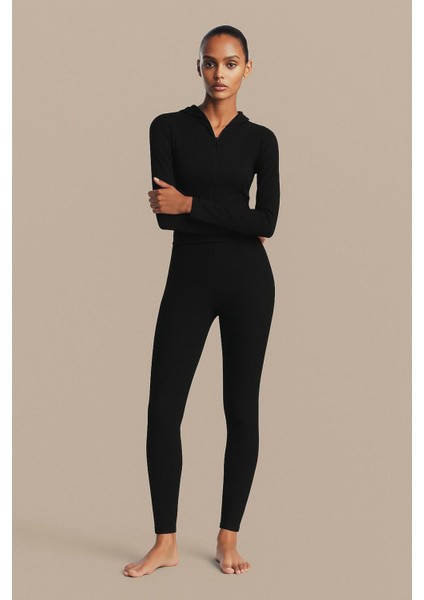 Yüksek Bel Fitilli Düz Tayt